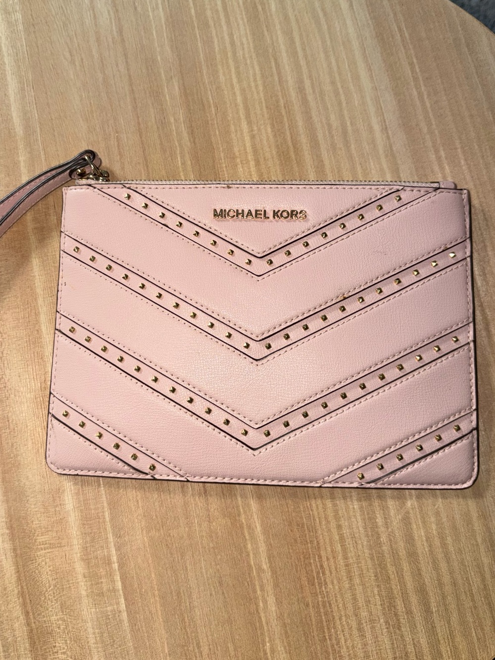 Michael Kors Blush Pink Leather Studded Wristlet Clutch